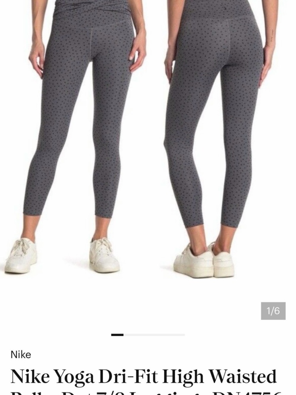 Nike Dri-Fit High Waisted 7/8 Leggings - Gray with Black Dot Print